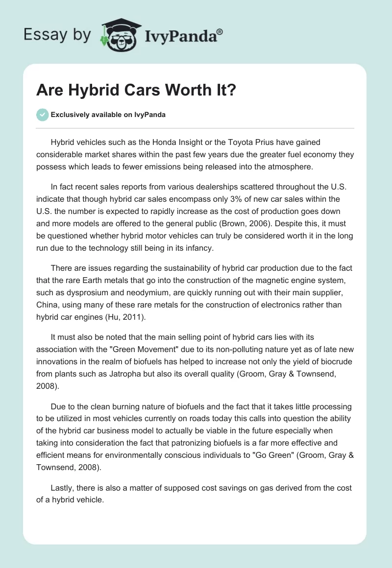 Are Hybrid Cars Worth It?. Page 1