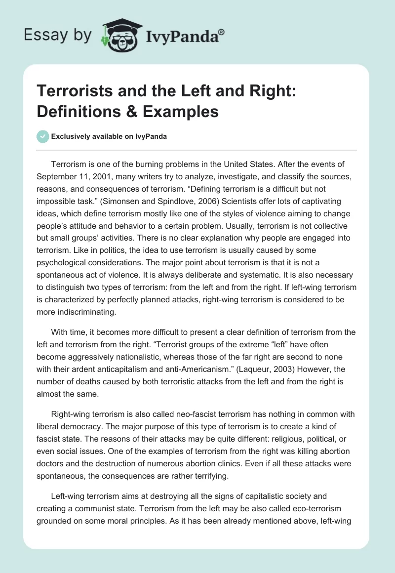 Terrorists and the Left and Right: Definitions & Examples. Page 1