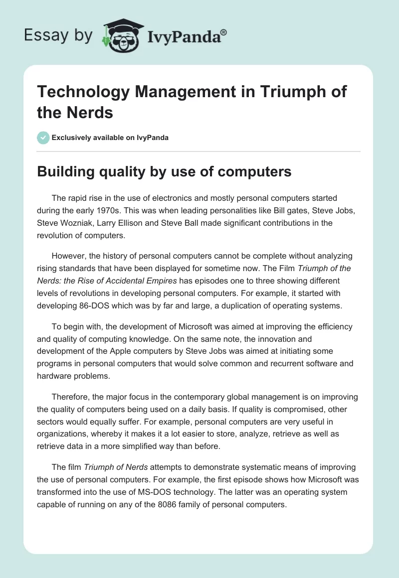 Technology Management in "Triumph of the Nerds". Page 1