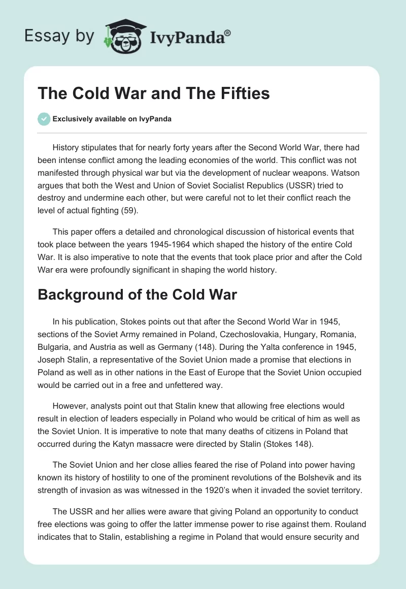 The Cold War and the Fifties. Page 1