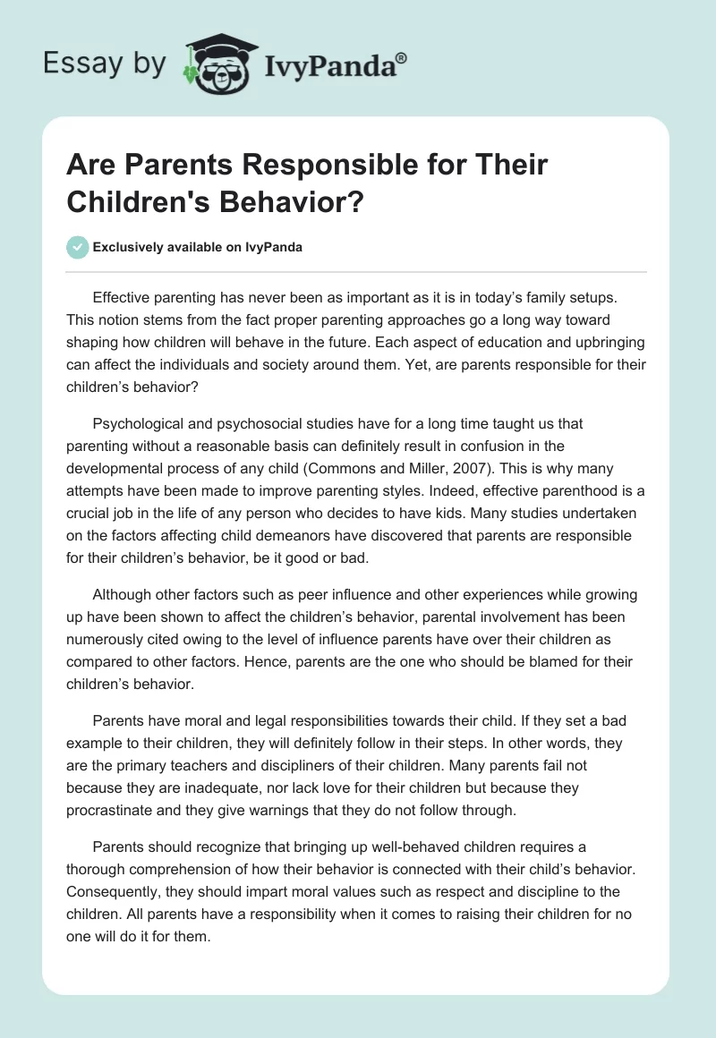 Are Parents Responsible for Their Children's Behavior?. Page 1