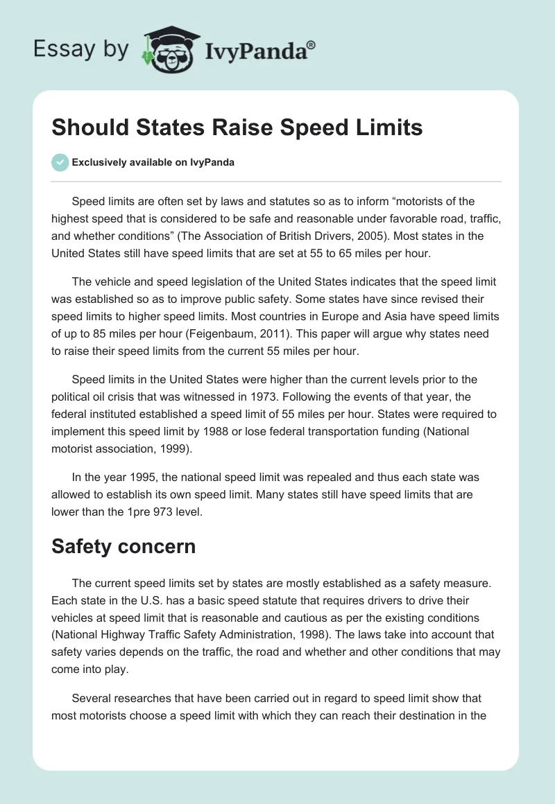 Should States Raise Speed Limits. Page 1
