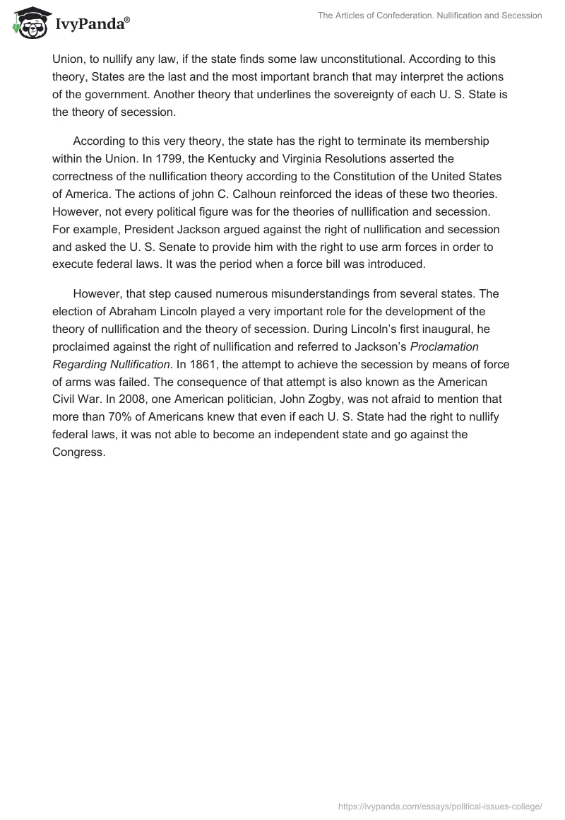 The Articles of Confederation. Nullification and Secession. Page 2