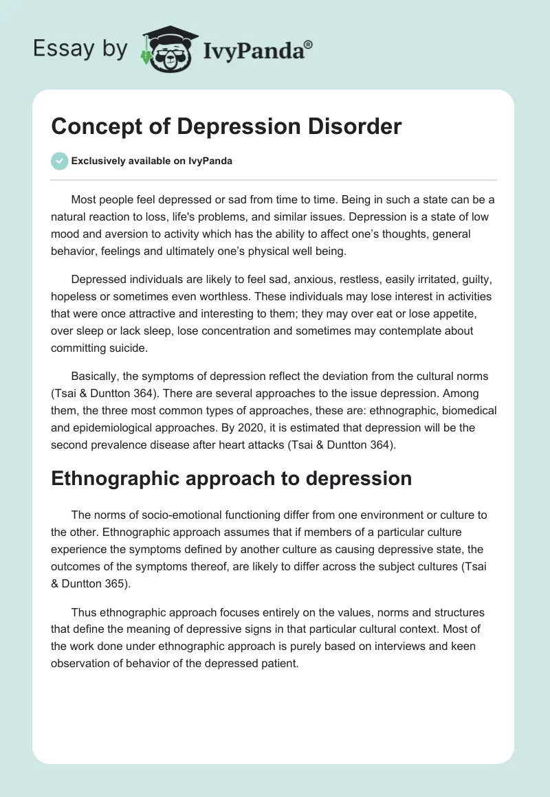 Concept of Depression Disorder. Page 1