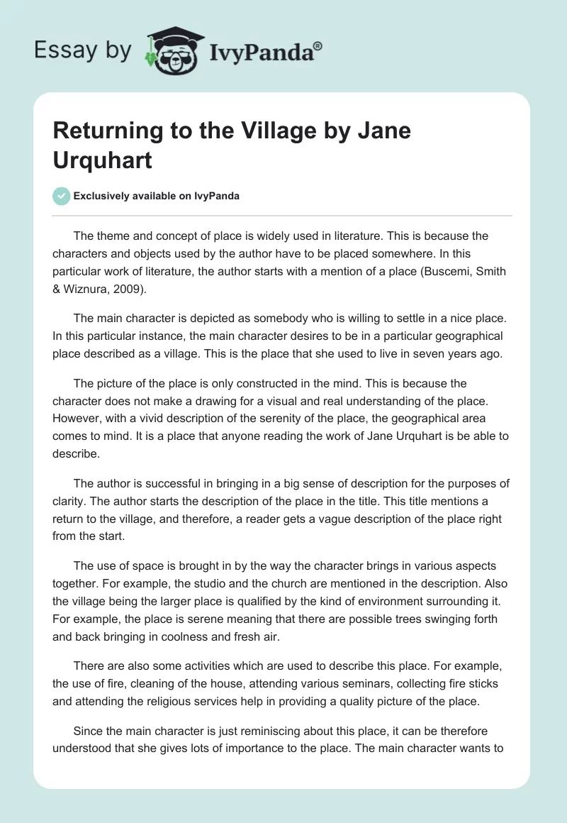 "Returning to the Village" by Jane Urquhart. Page 1