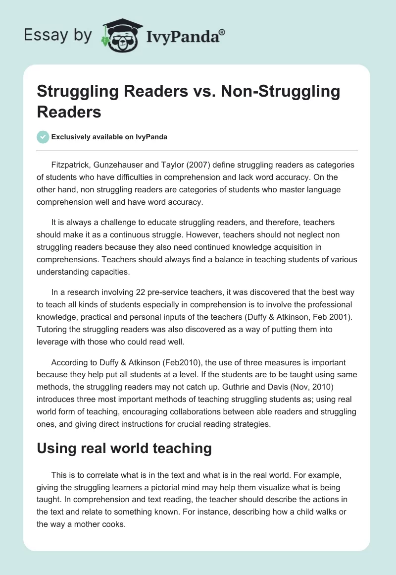 sample research title about struggling readers