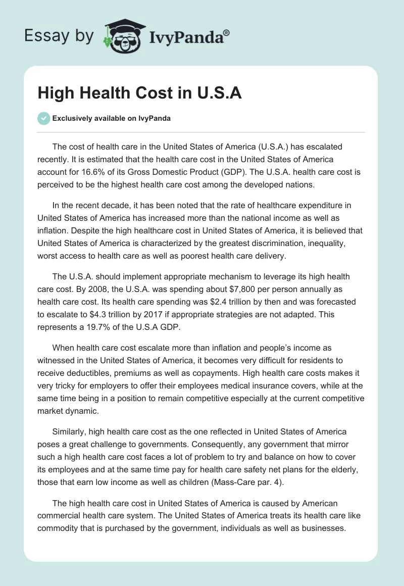 High Health Cost in U.S.A. Page 1