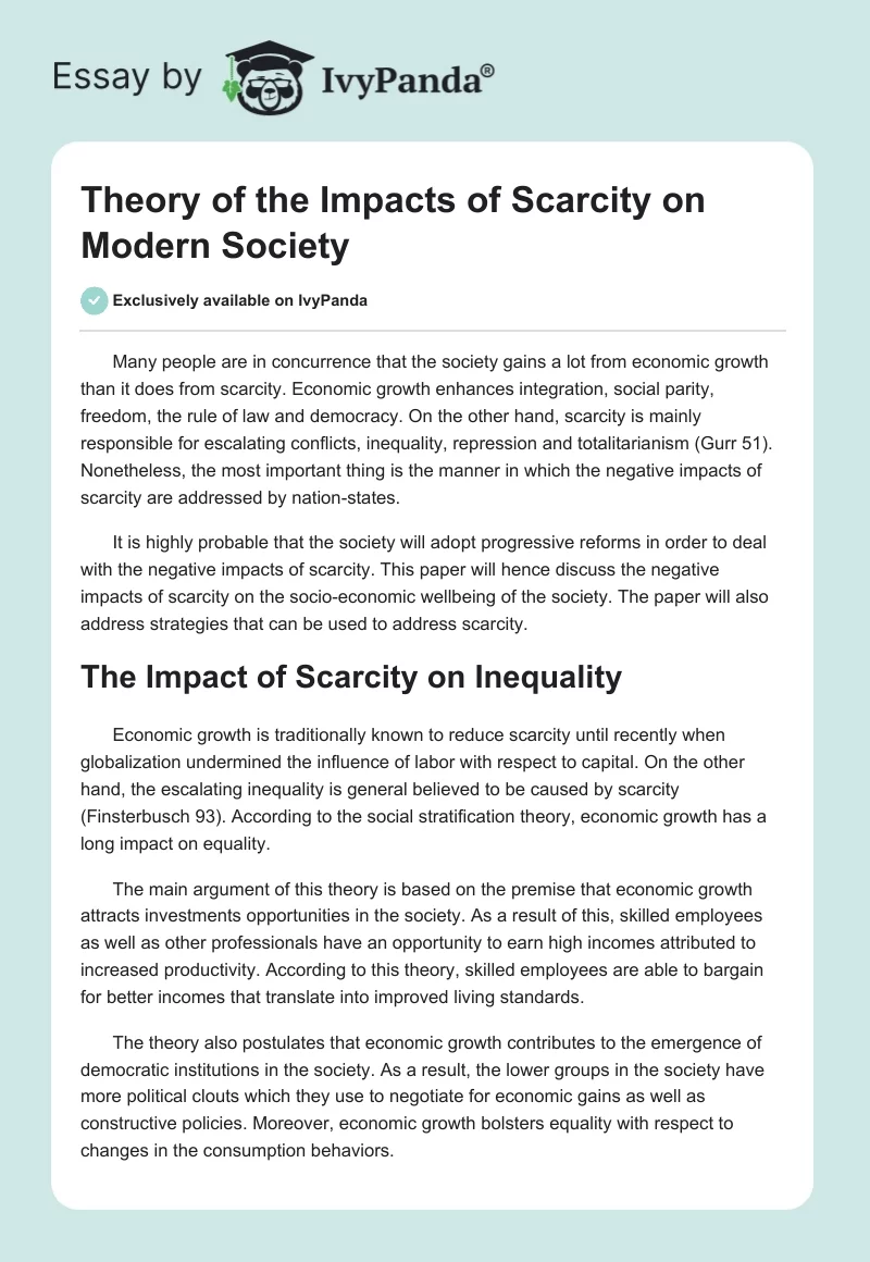 Theory of the Impacts of Scarcity on Modern Society. Page 1