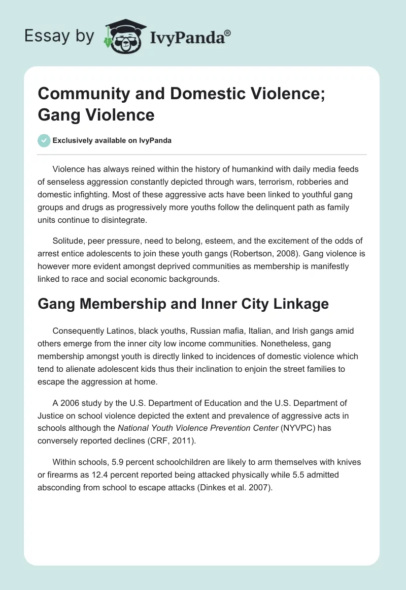 Community and Domestic Violence; Gang Violence. Page 1