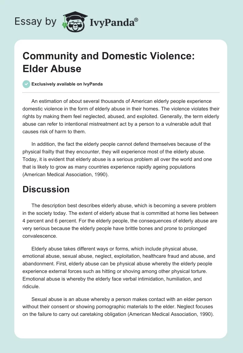 Community and Domestic Violence: Elder Abuse. Page 1