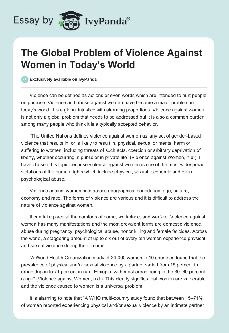 The Global Problem of Violence Against Women in Today’s World. Page 1