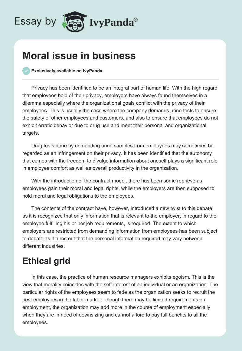 Moral issue in business. Page 1