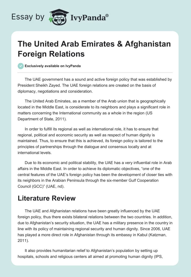 The United Arab Emirates & Afghanistan Foreign Relations. Page 1