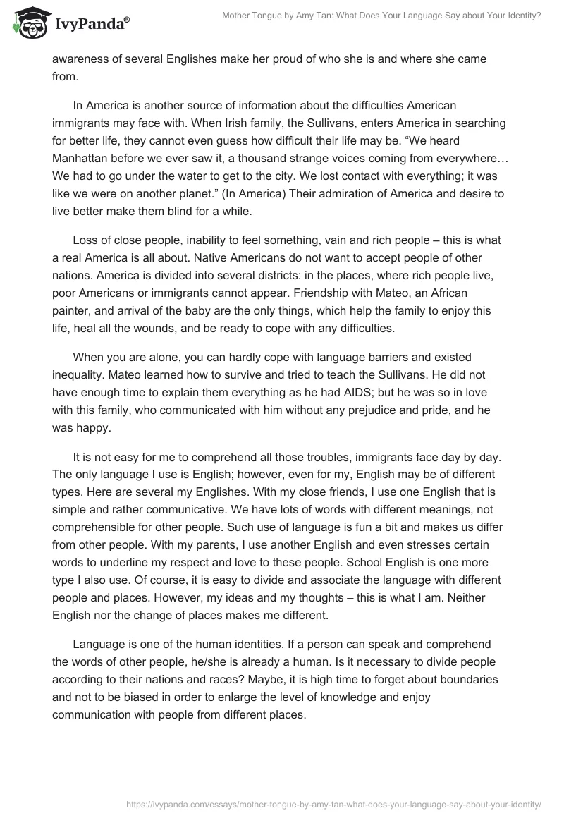 Mother Tongue by Amy Tan: What Does Your Language Say about Your Identity?. Page 2