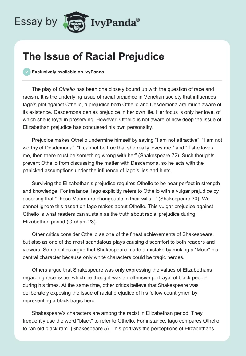 The Issue of Racial Prejudice. Page 1