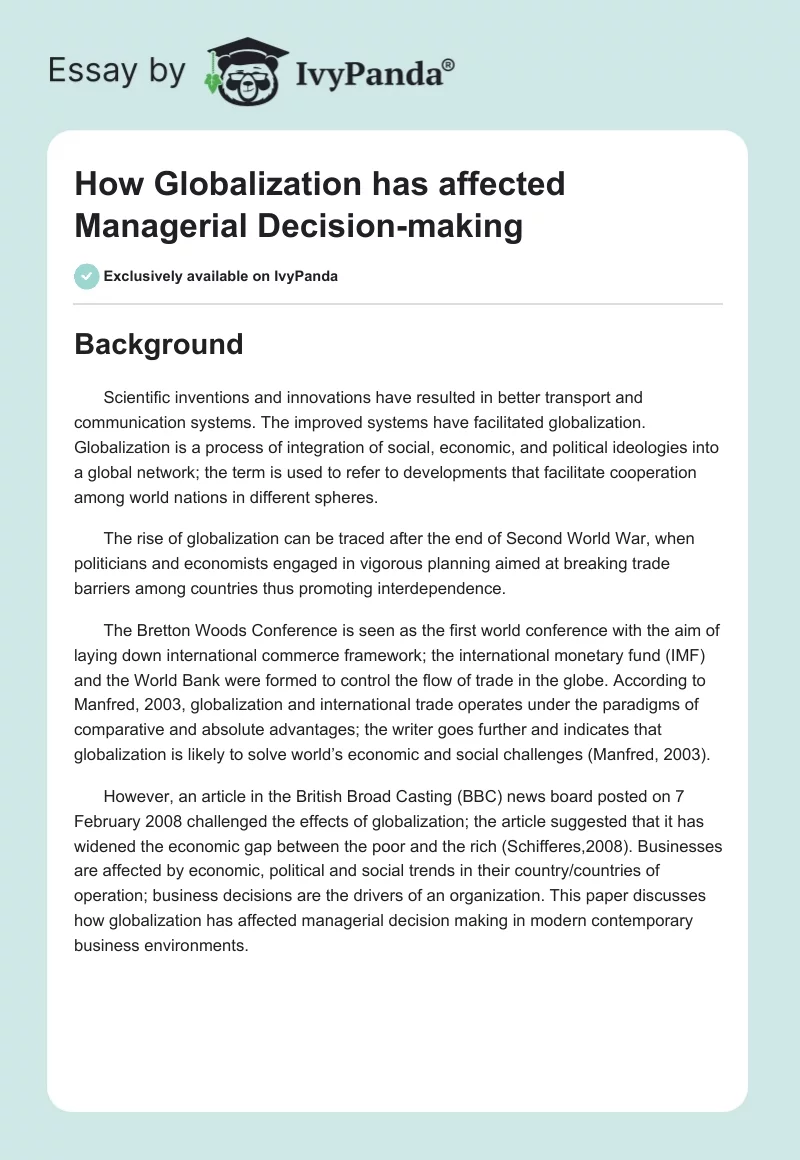 How Globalization has affected Managerial Decision-making. Page 1