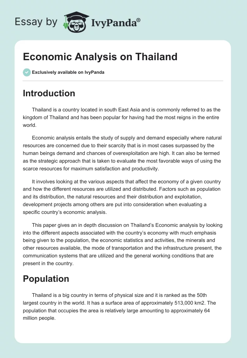 Economic Analysis on Thailand. Page 1