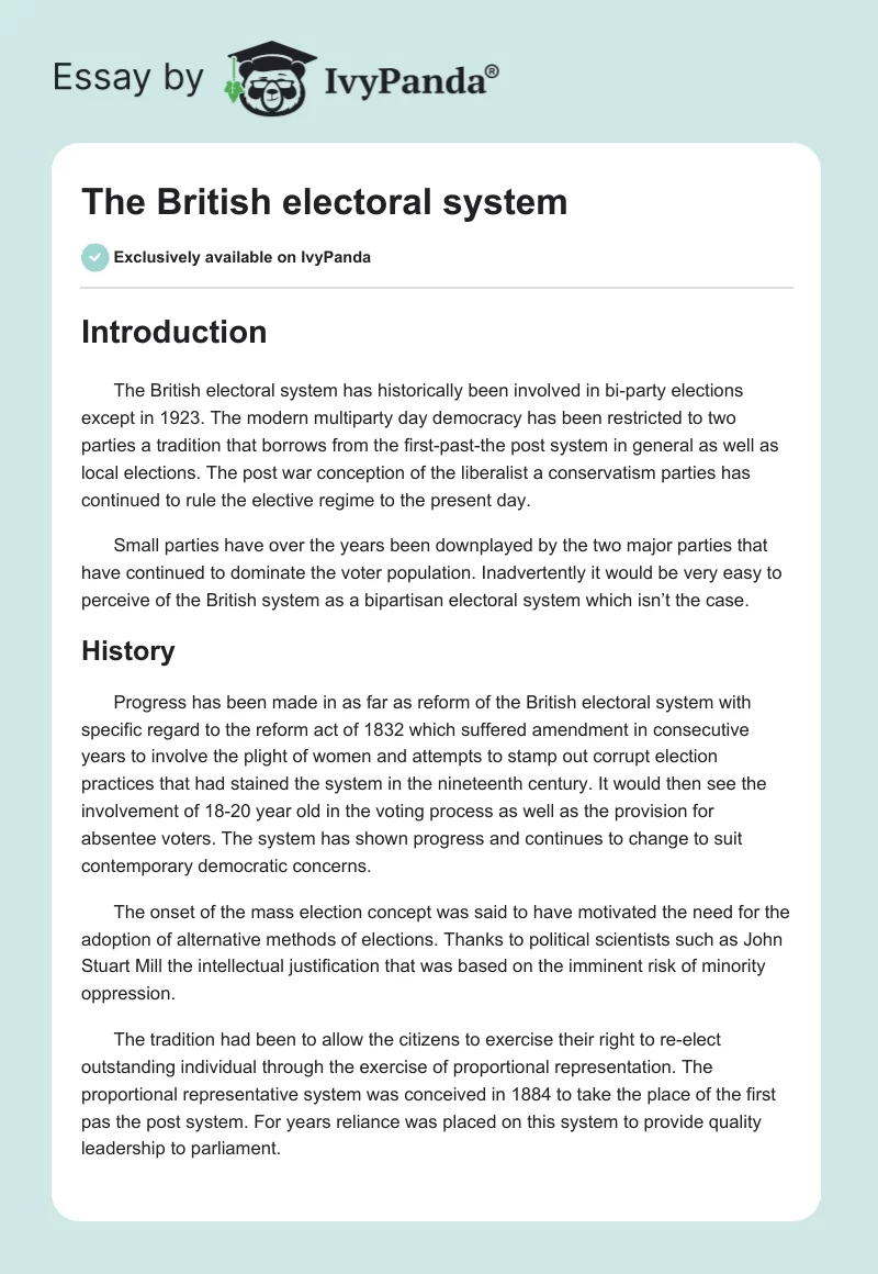 The British electoral system. Page 1