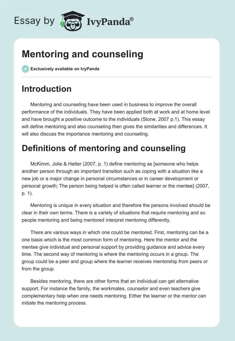 Mentoring and Counseling. Page 1