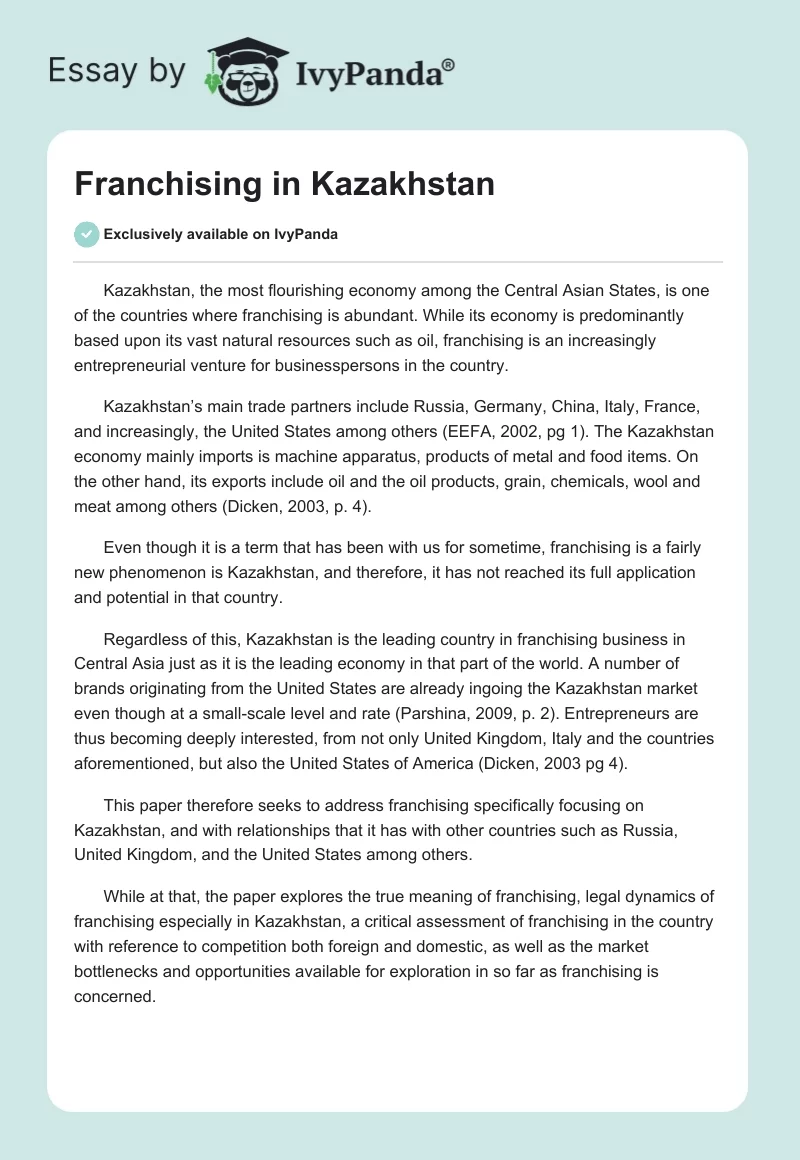 Franchising in Kazakhstan. Page 1