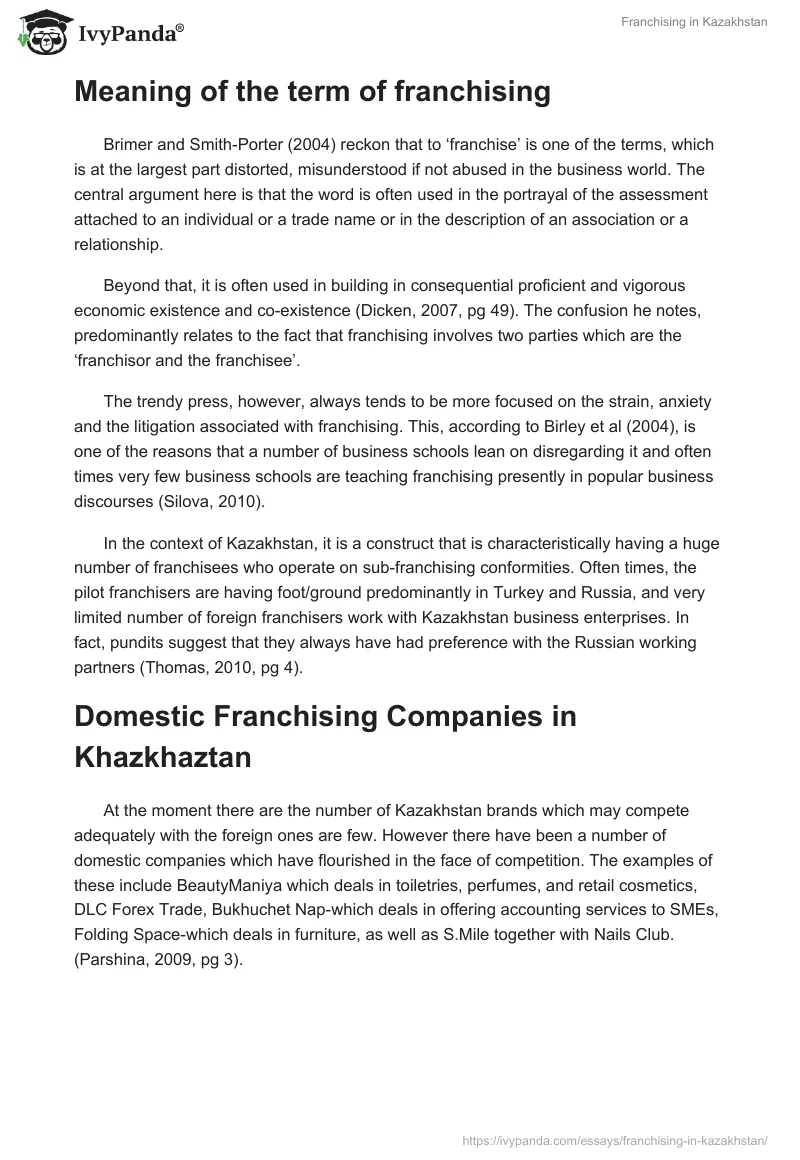 Franchising in Kazakhstan. Page 2