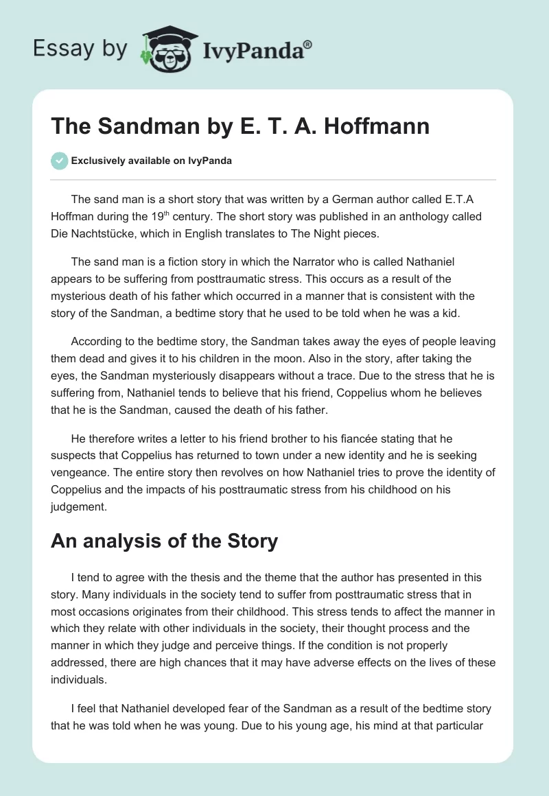 "The Sandman" by E. T. A. Hoffmann. Page 1