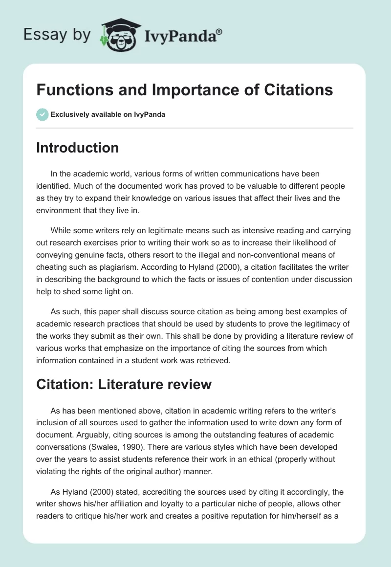 Functions and Importance of Citations. Page 1