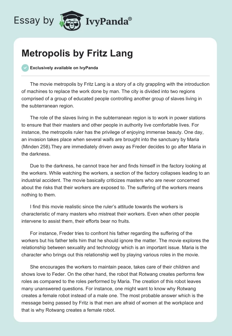 "Metropolis" by Fritz Lang. Page 1
