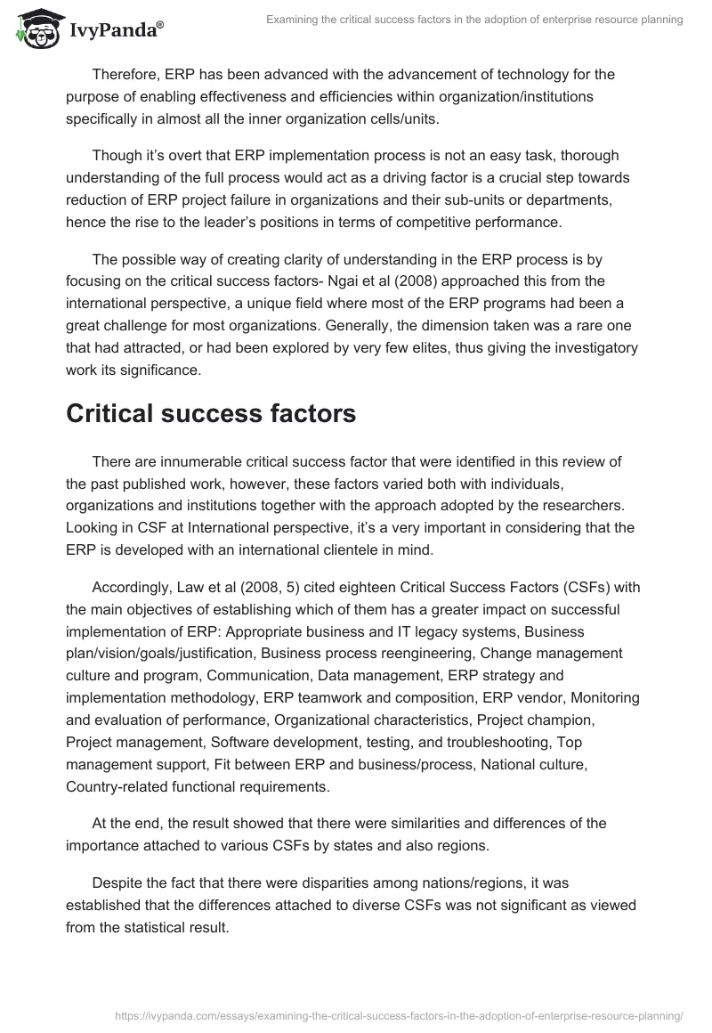Examining the critical success factors in the adoption of enterprise resource planning. Page 2