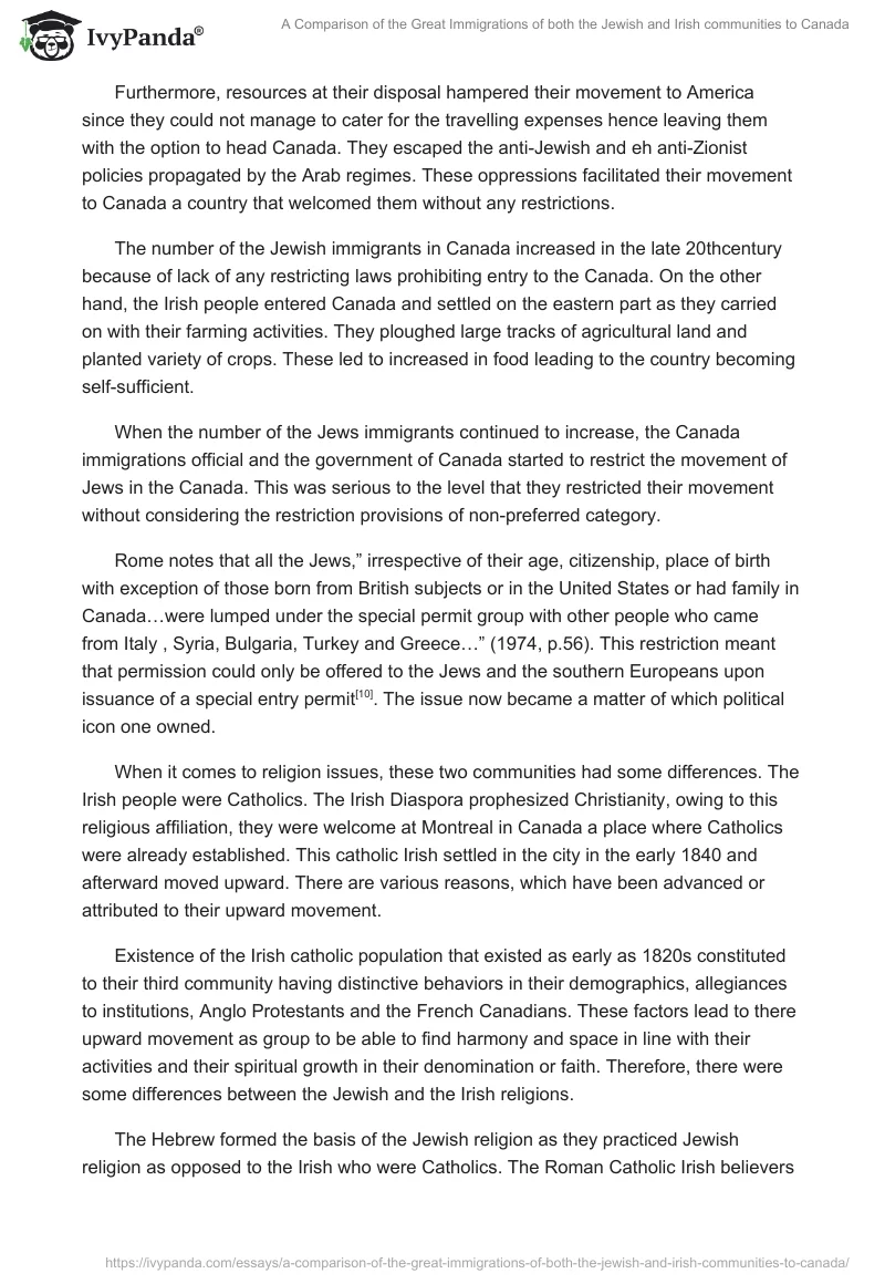 A Comparison of the Great Immigrations of both the Jewish and Irish communities to Canada. Page 5