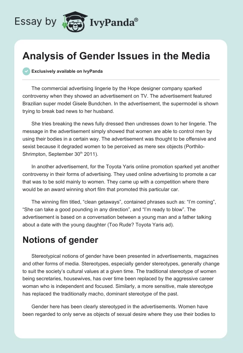 Analysis of Gender Issues in the Media. Page 1