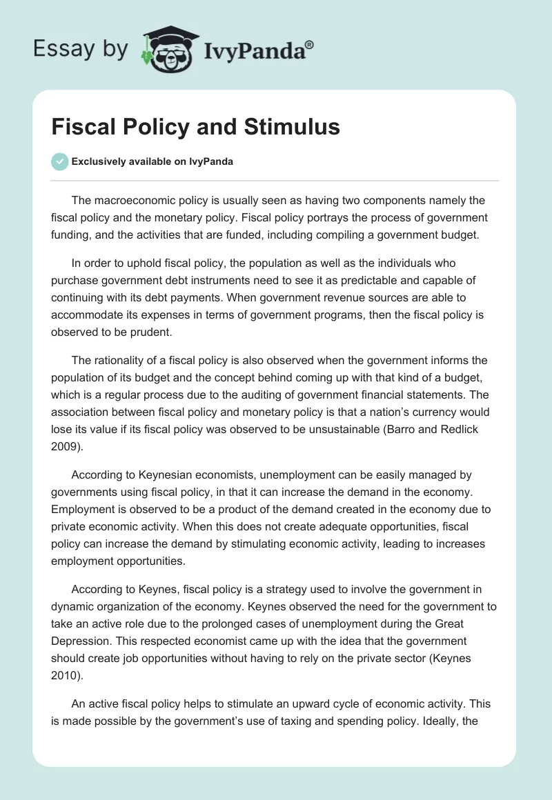Fiscal Policy and Stimulus. Page 1