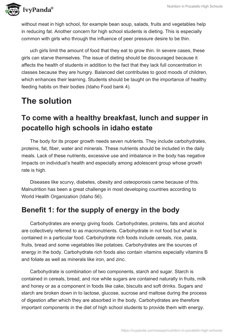 Nutrition in Pocatello High Schools. Page 2