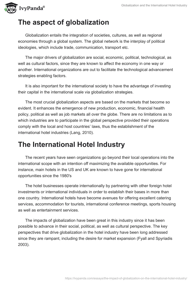 Globalization and the International Hotel Industry. Page 2