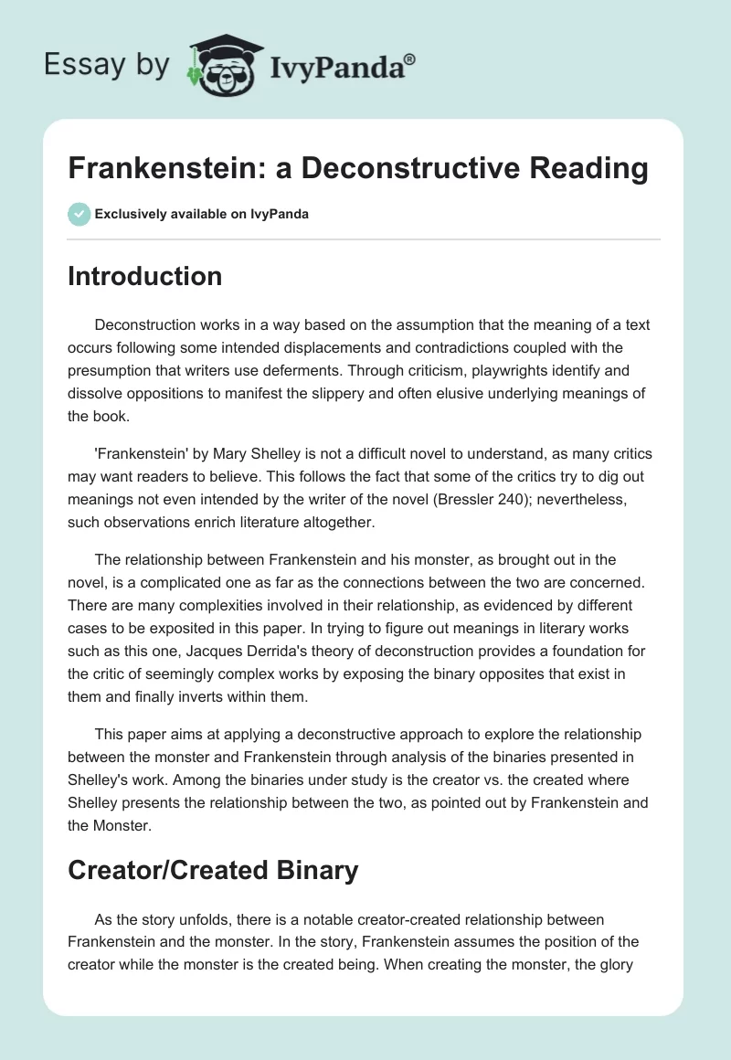 Frankenstein: a Deconstructive Reading. Page 1