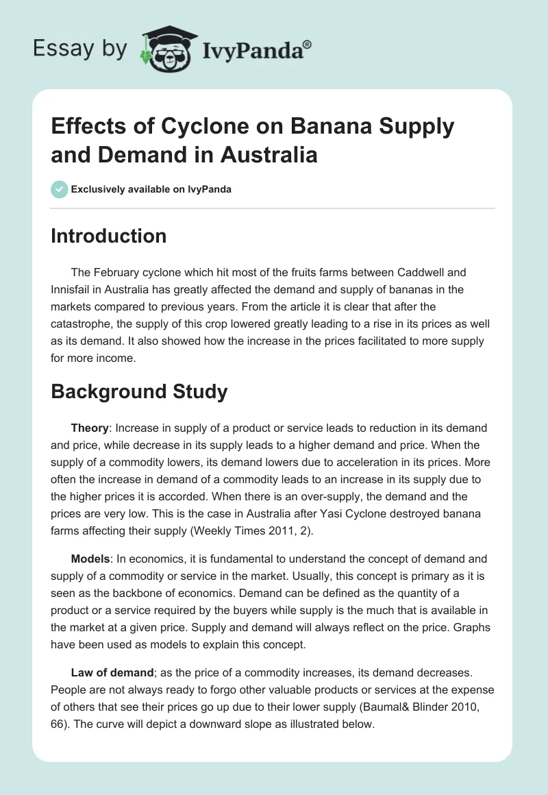 Effects of Cyclone on Banana Supply and Demand in Australia. Page 1
