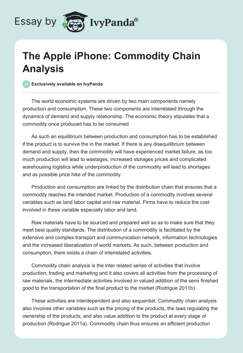 The Apple iPhone: Commodity Chain Analysis. Page 1