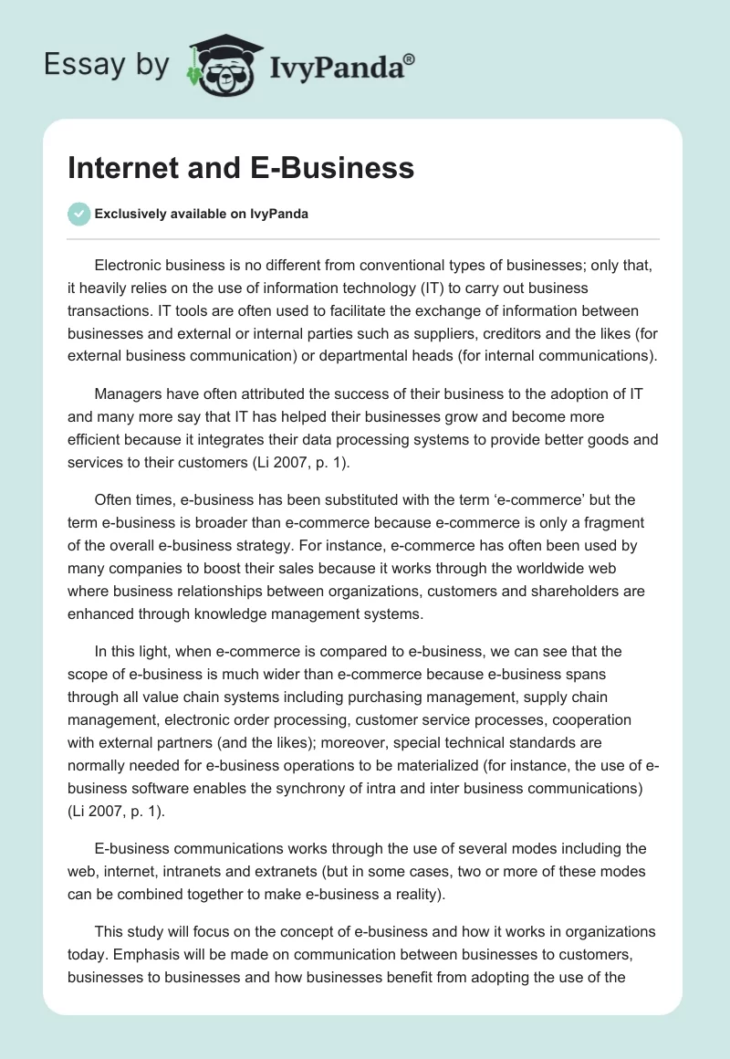 Internet and E-Business. Page 1