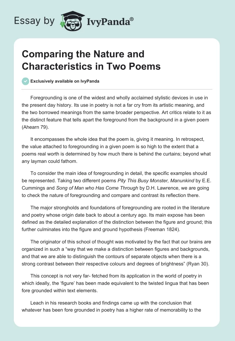 Comparing the Nature and Characteristics in Two Poems. Page 1