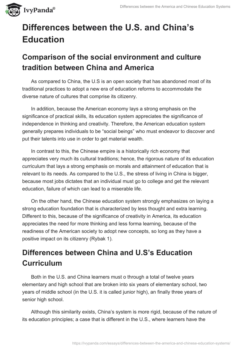 Differences between the America and Chinese Education Systems. Page 2