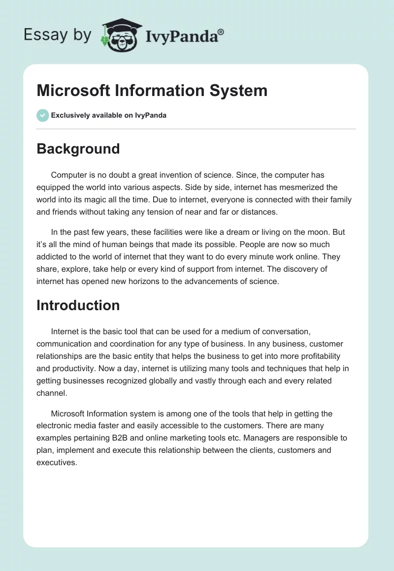 Microsoft Information System. Page 1