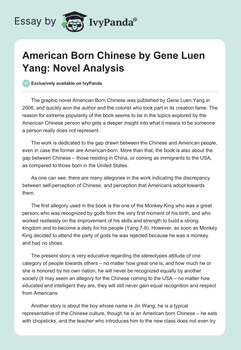 American Born Chinese by Gene Luen Yang: Novel Analysis. Page 1