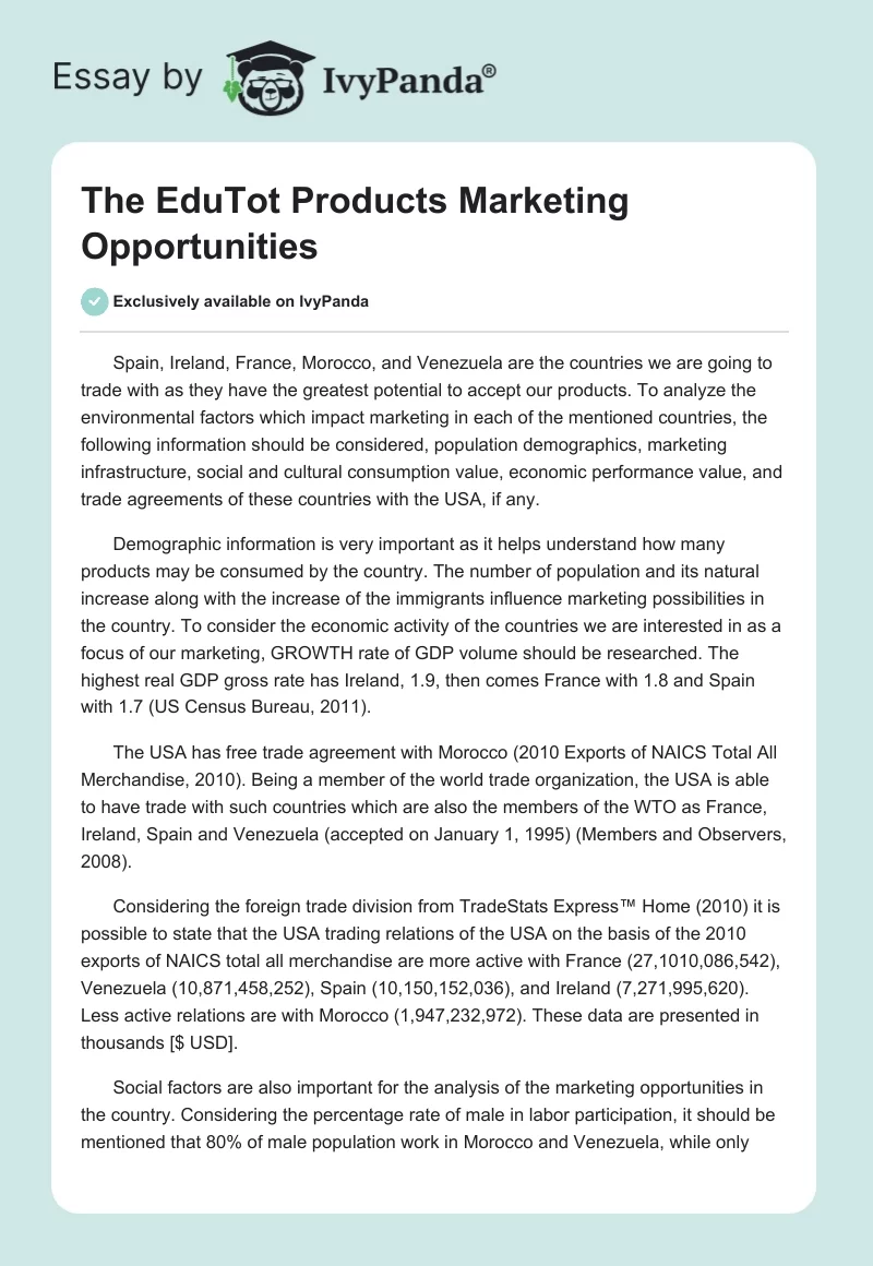 The EduTot Products Marketing Opportunities. Page 1