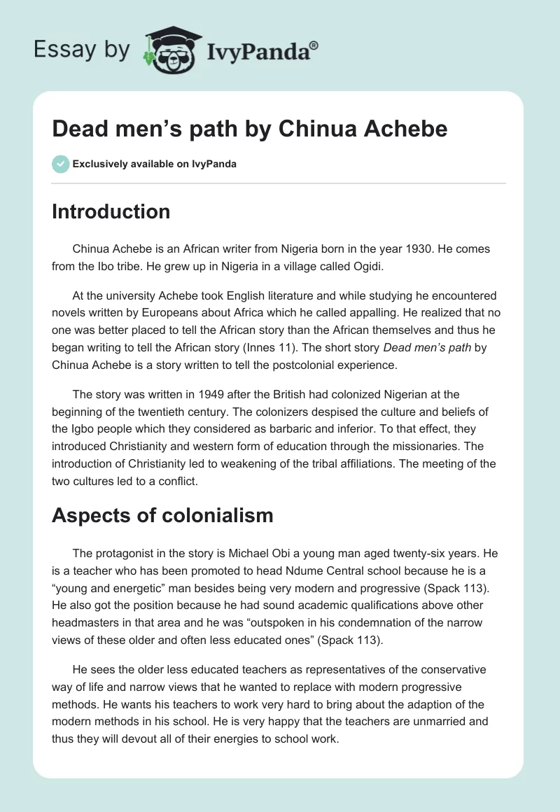 Dead men’s path by Chinua Achebe. Page 1