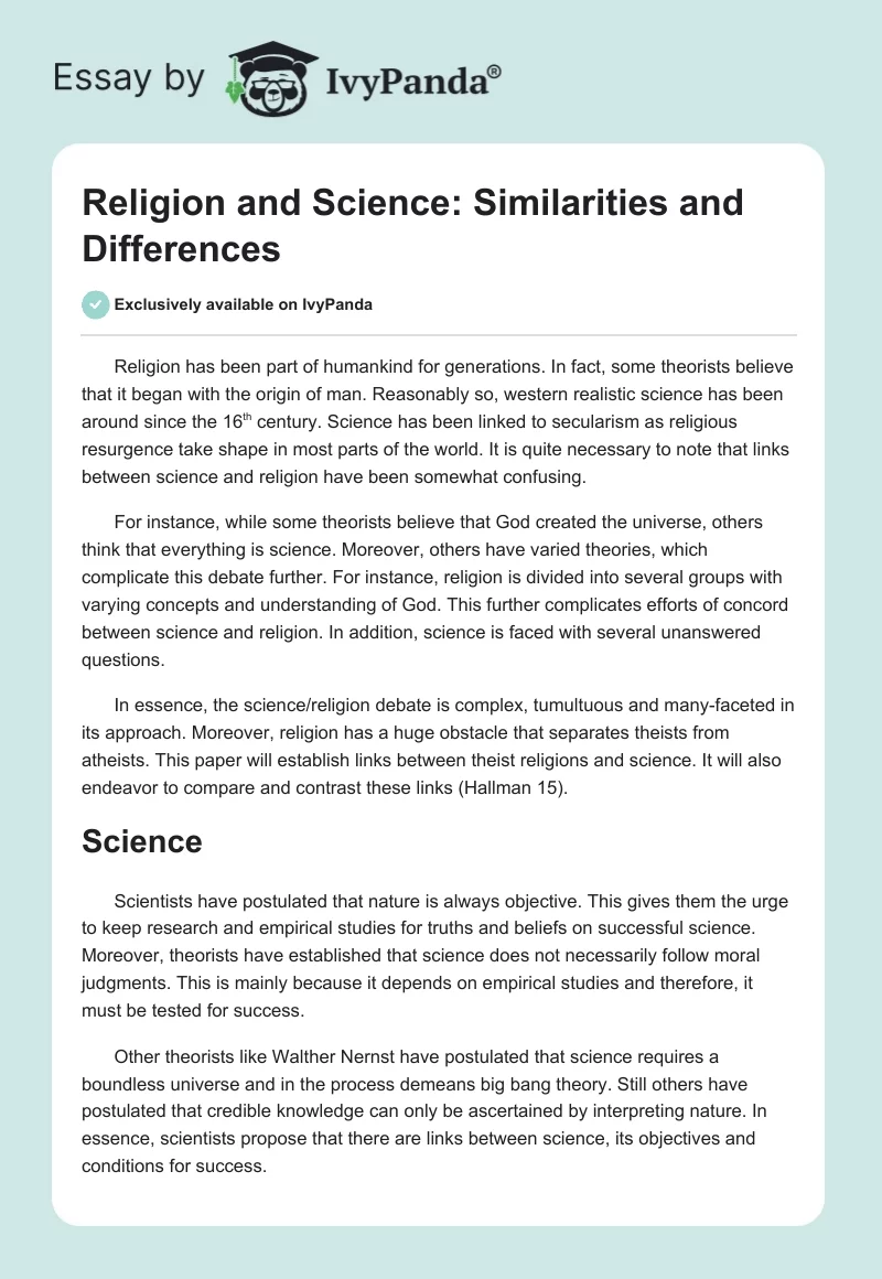 Religion and Science: Similarities and Differences. Page 1
