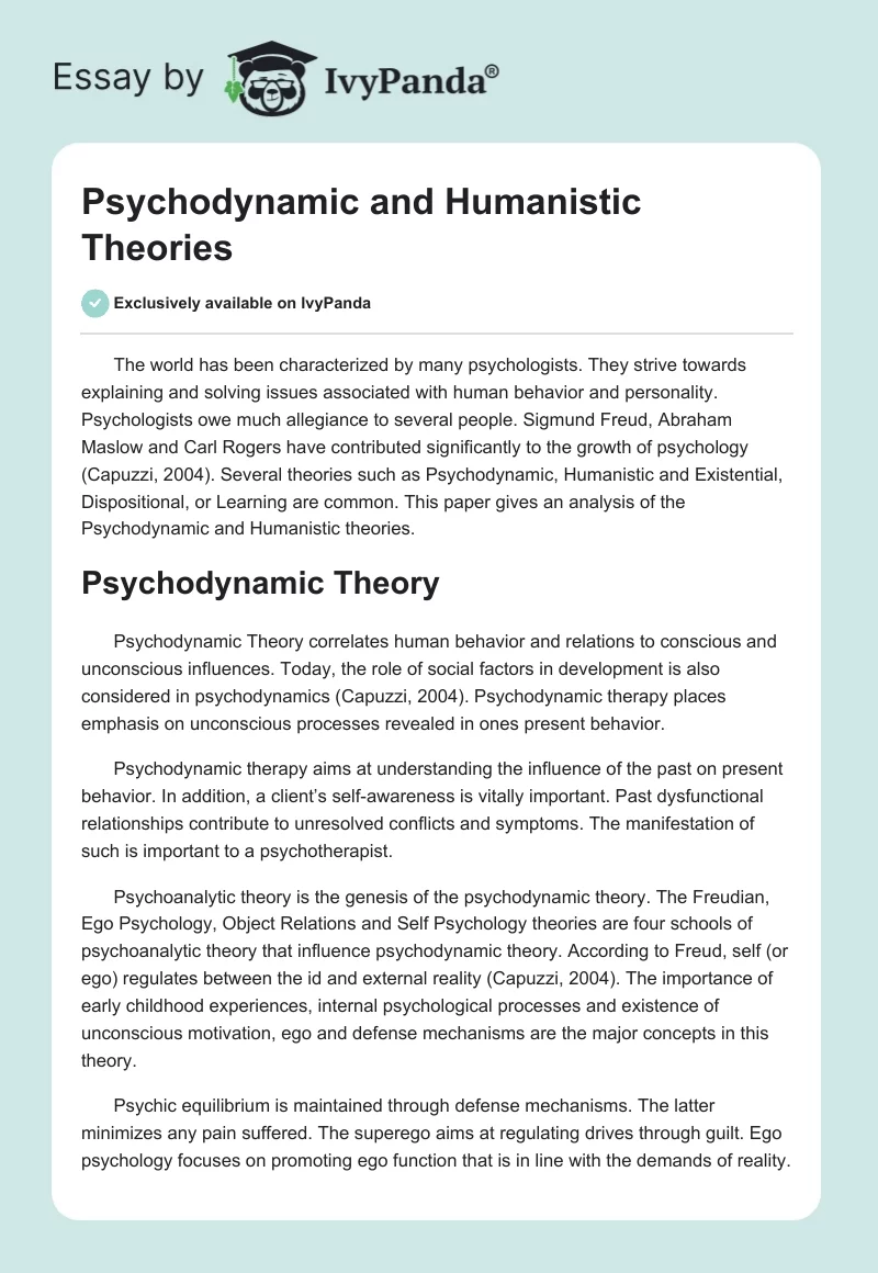 Psychodynamic and Humanistic Theories. Page 1