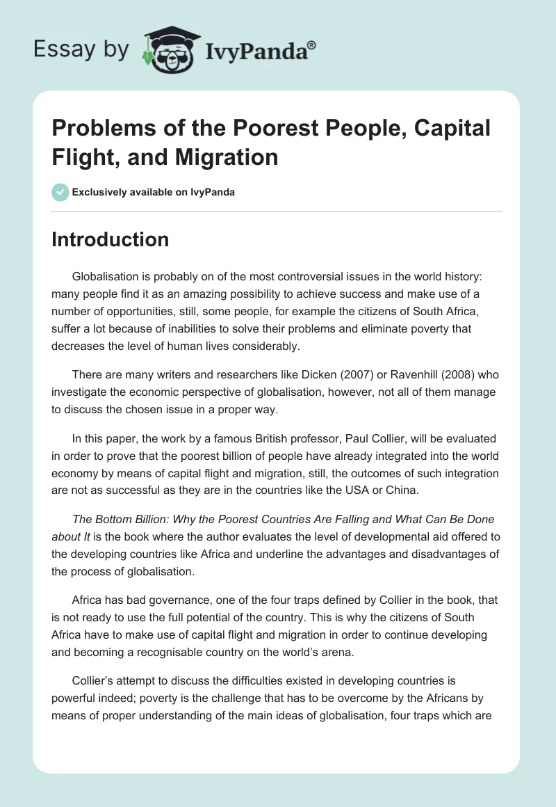 Problems of the Poorest People, Capital Flight, and Migration. Page 1