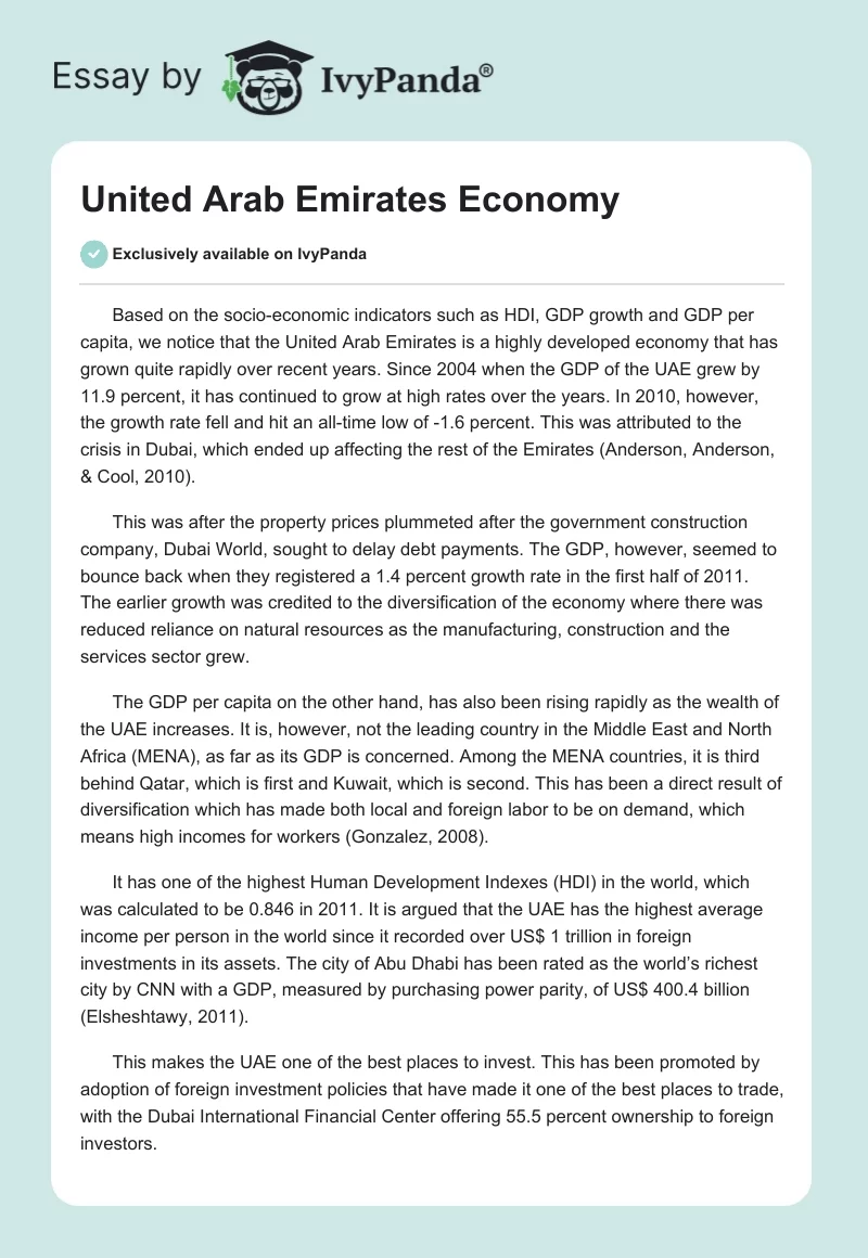 United Arab Emirates Economy. Page 1