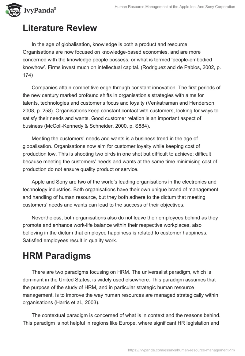 Human Resource Management at the Apple Inc. and Sony Corporation. Page 2