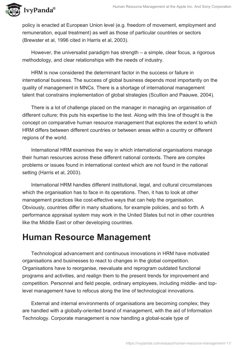 Human Resource Management at the Apple Inc. and Sony Corporation. Page 3